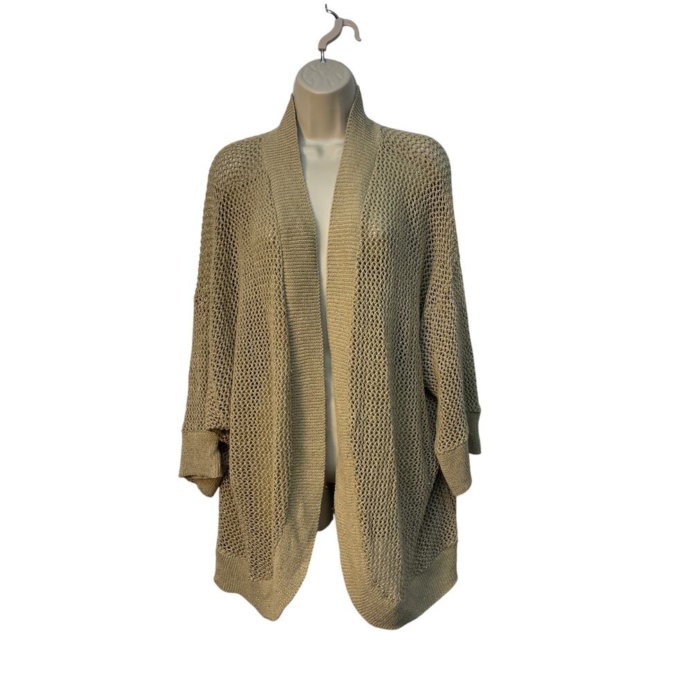 Faded Glory Tan Open Knit Open Cardigan With Rounded Hem 26W/28W